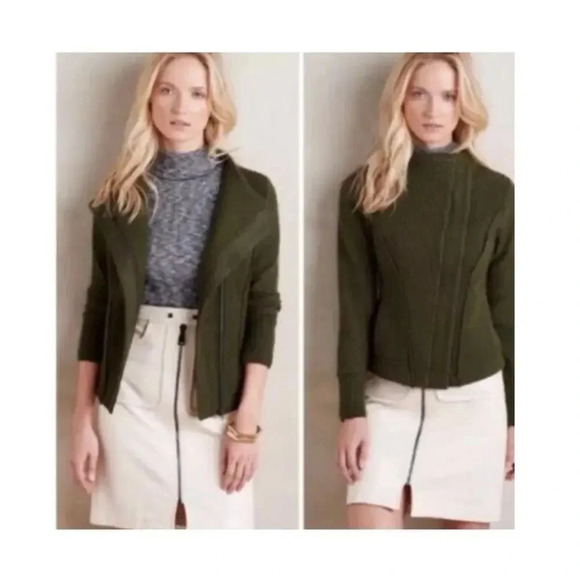 Anthropologie Jackets & Blazers - Anthropologie sparrow green wool moto sweater jacket.